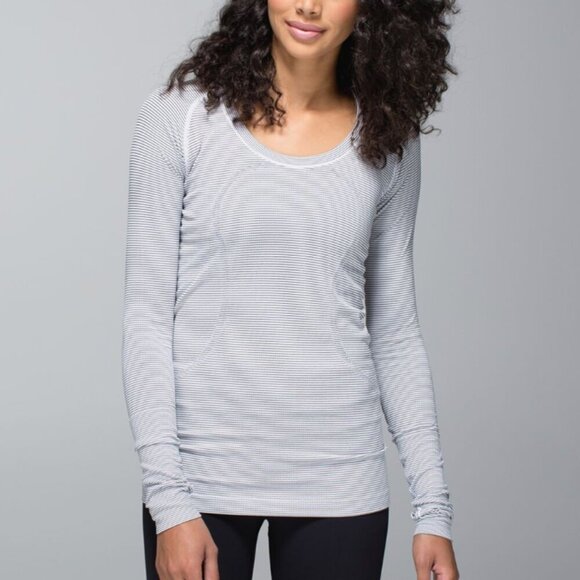 Lululemon Run: Swiftly Tech Long Sleeve Scoop Hyper Stripe White - Picture 6 of 6